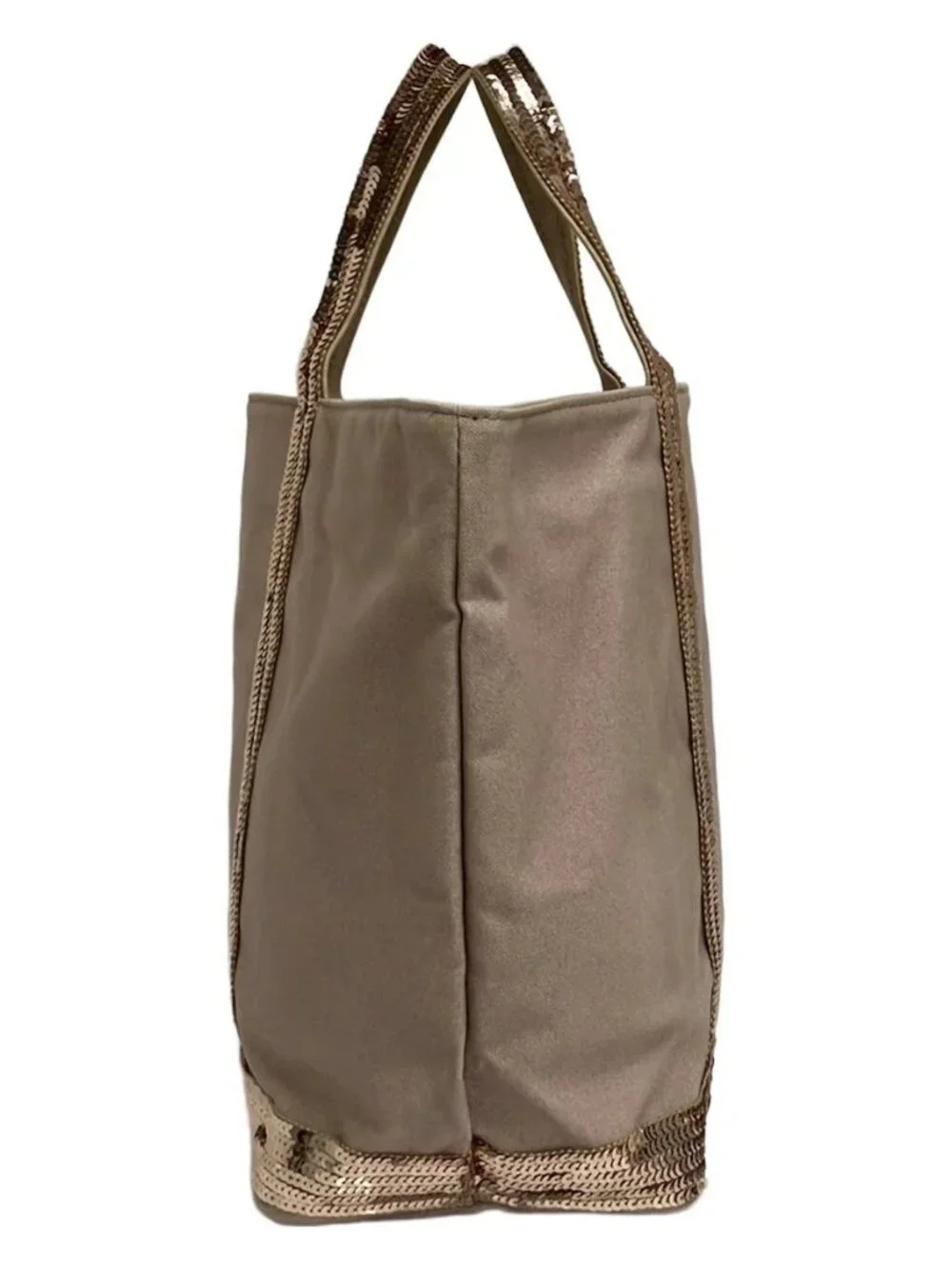 vanessa bruno Beige Rose Gold Canvas Sequins Tote Bag